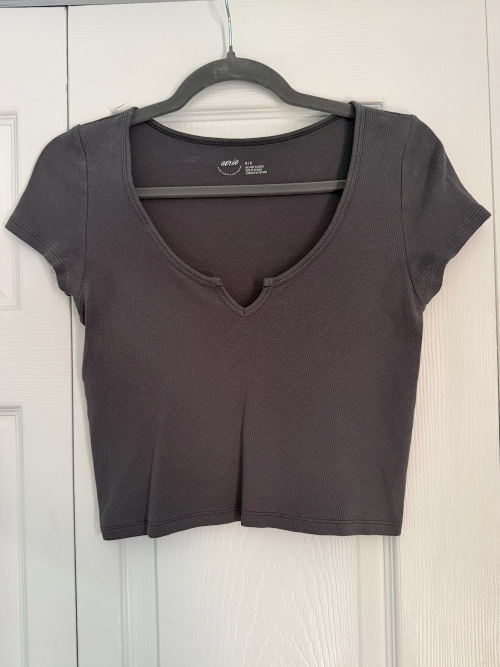 aerie Charcoal Ribbed Notch-Neck Crop Top